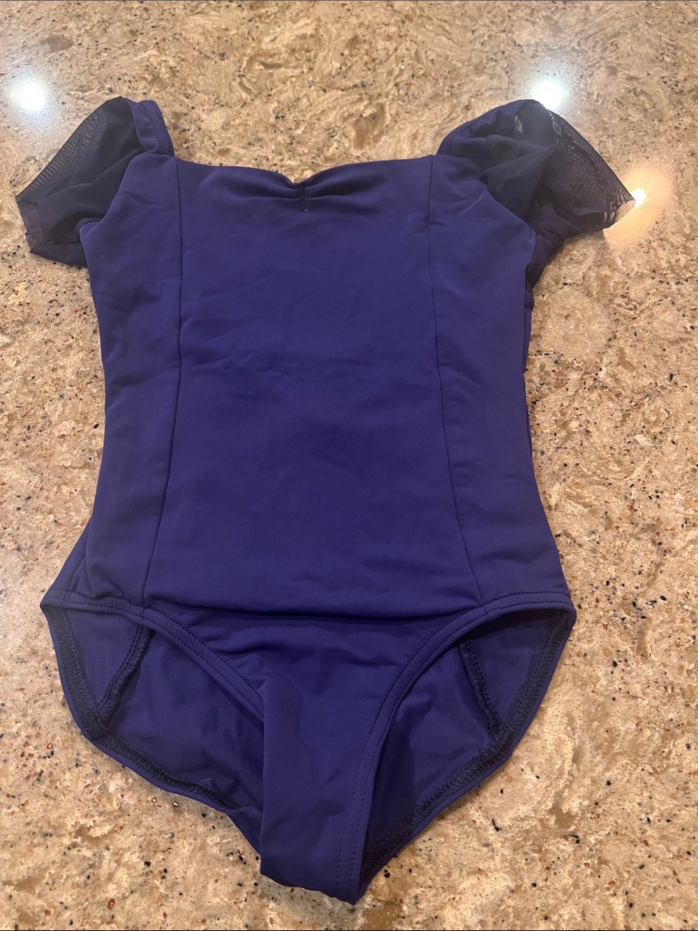 Nikolay Navy Blue Leotard with Sheer Cap Sleeves